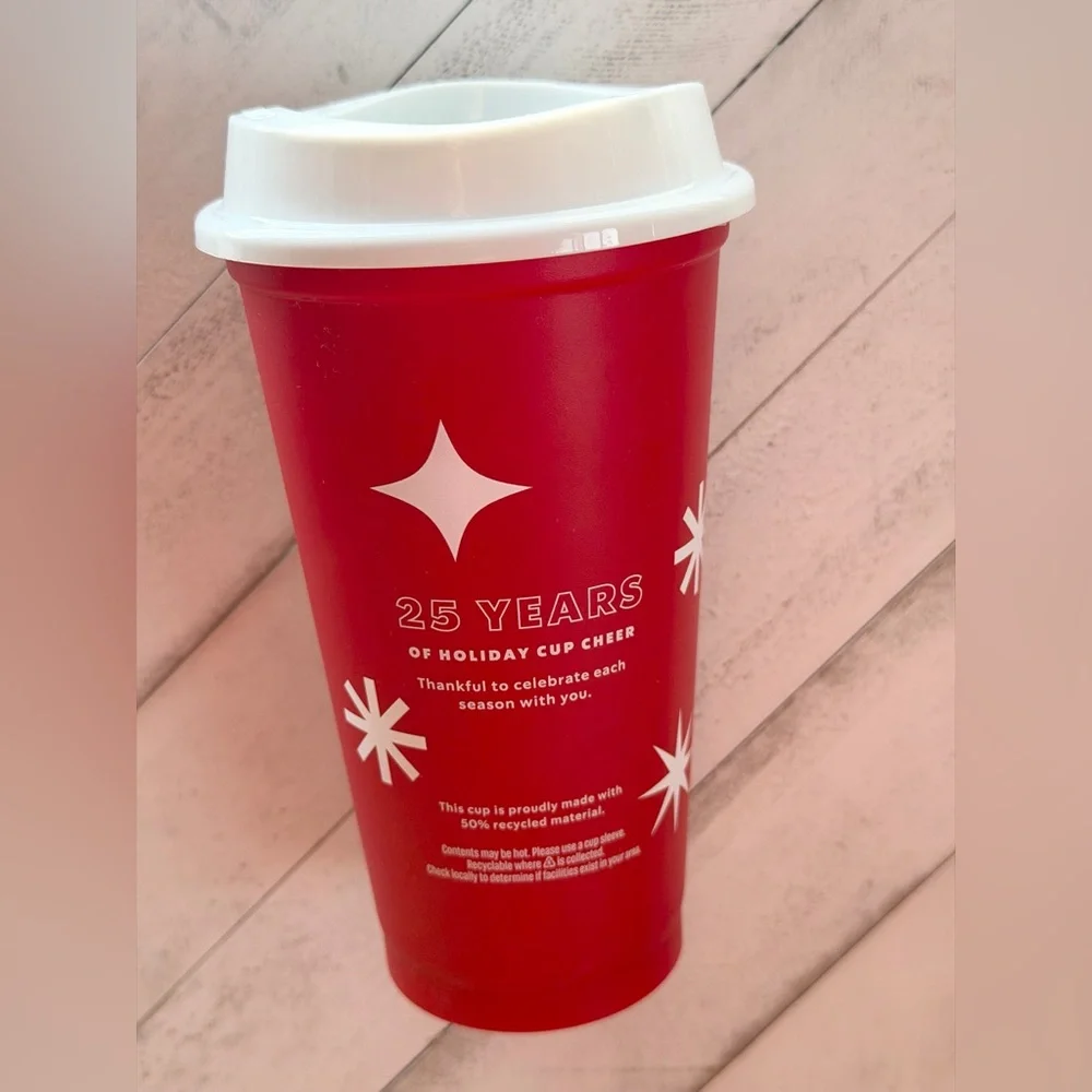 Starbucks 2022 Red Cup Holiday 25th Anniversary Reusable Hot Tumbler Grande 16oz